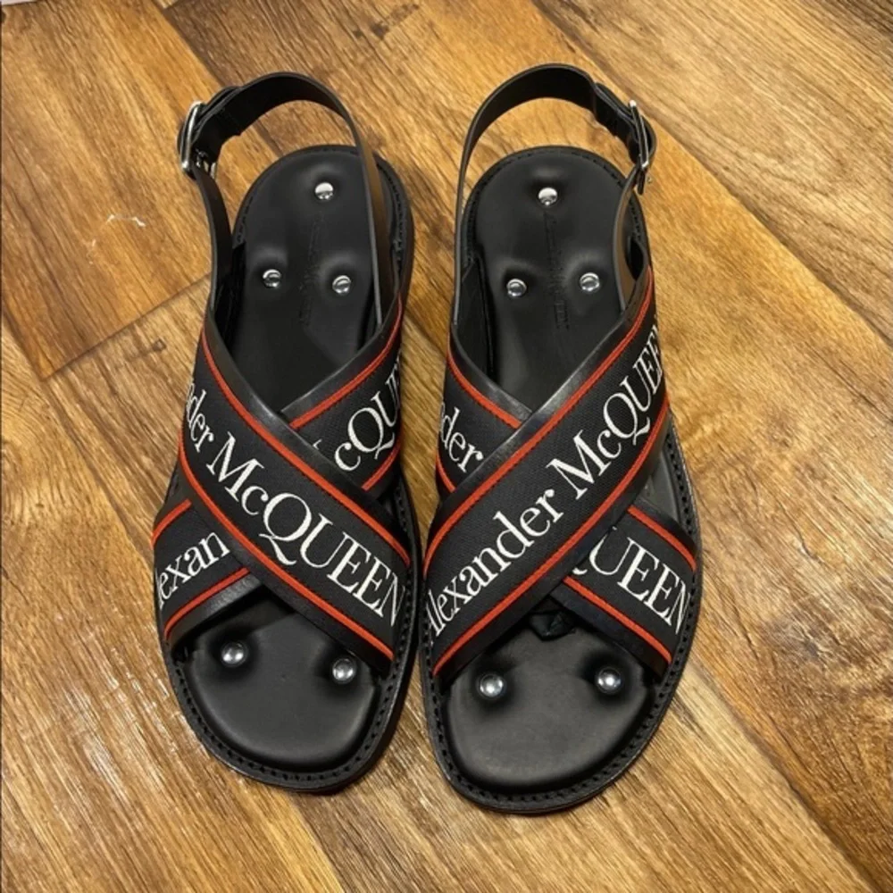 Alexander McQueen $650 Black Silver Crossed Hybrid Men’s Slide Sandals MCQ US 11 - Picture 2 of 11